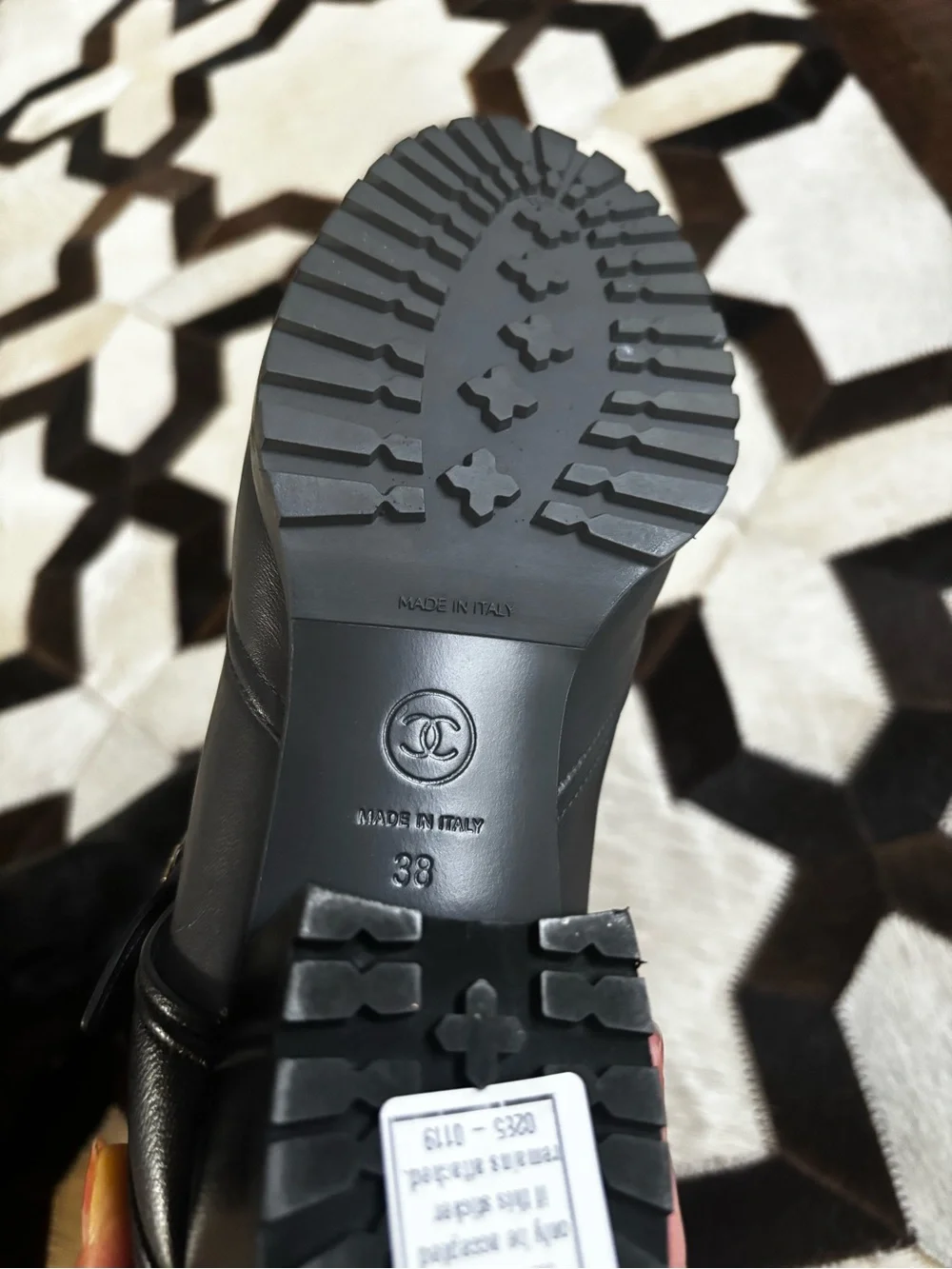 CHANEL Black Leather Low-Calf Buckle Heeled Boots